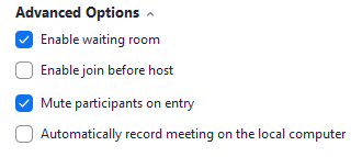 Advanced options for Zoom meeting