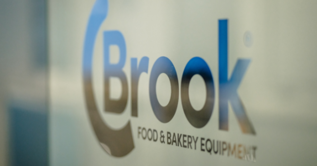 Zoomed in shot of Brook Foods' Logo. 