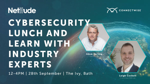 Cybersecurity lunch and learn with industry experts. 12pm, 28th of September at The Ivy in Bath