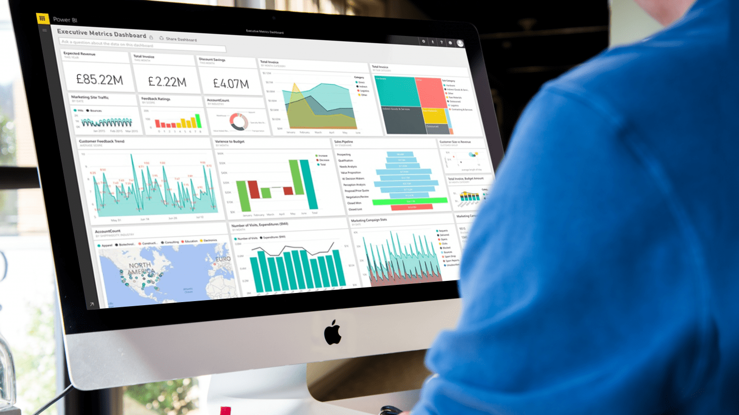 Computer screen displaying a Power BI dashboard