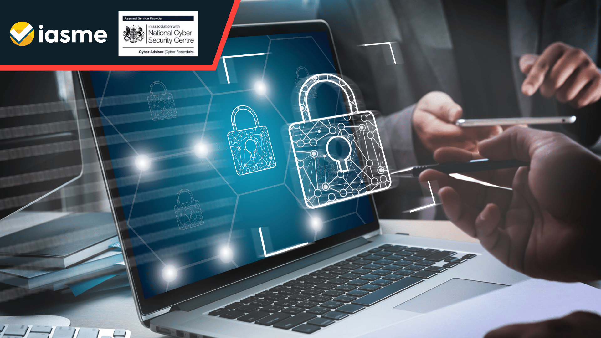 IASME Cyber Advisor and Assured Service Provider badge displayed alongside a cybersecurity visual, marking Netitude's achievement of IASME Cyber Advisor status