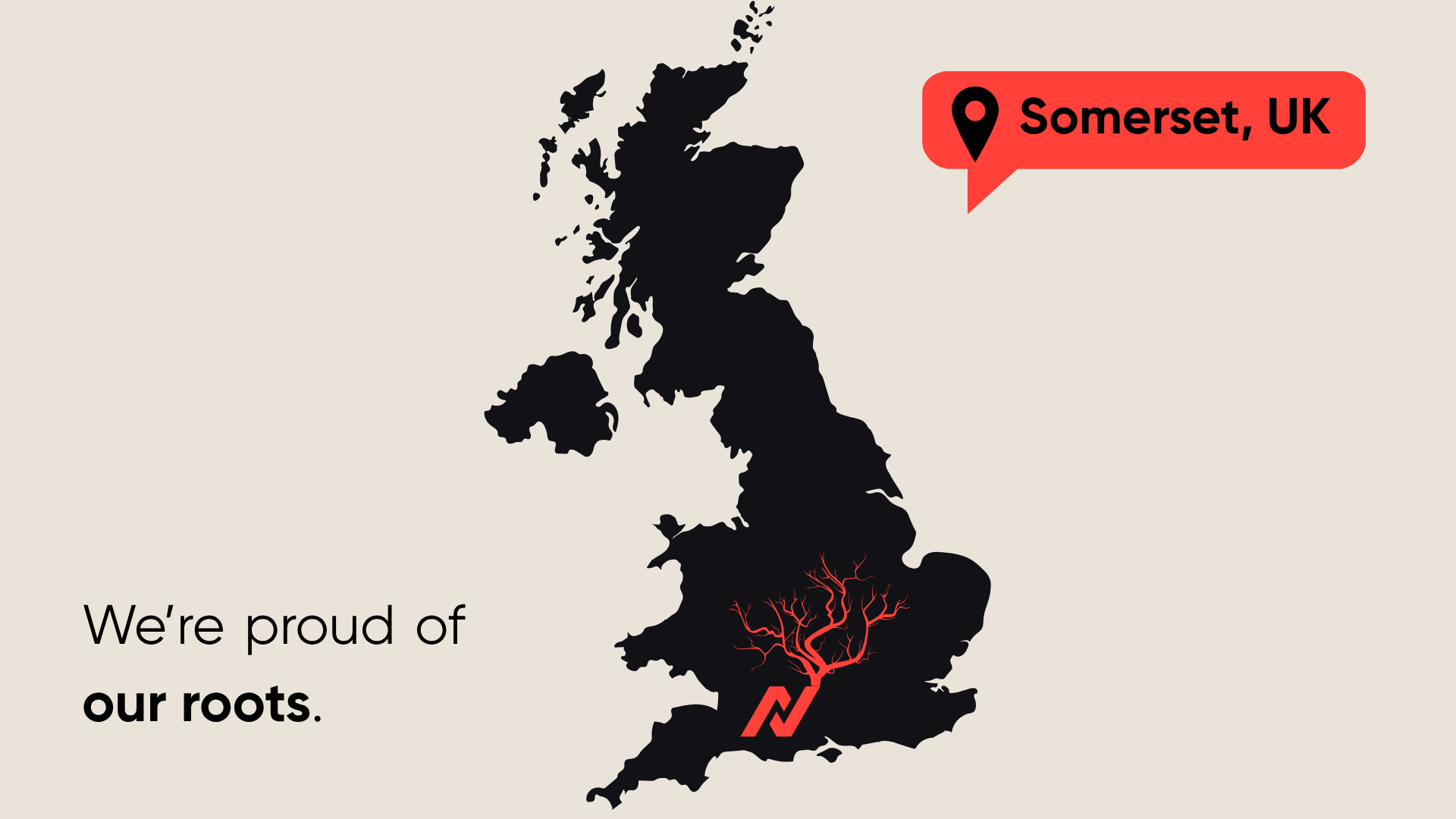 Graphic of the UK with the Netitude logo situated in the South West with roots growing out into the rest of the UK.