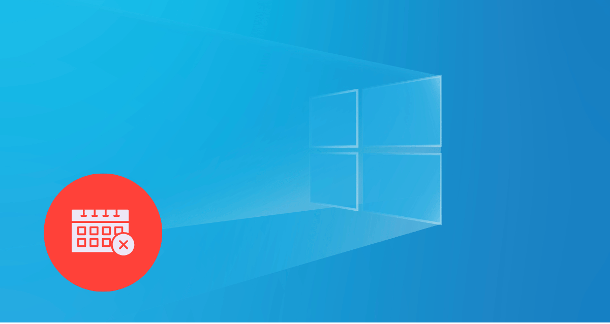 Photo with Windows logo on a blue background with a red End of Life (EOL) icon in the bottom left. 